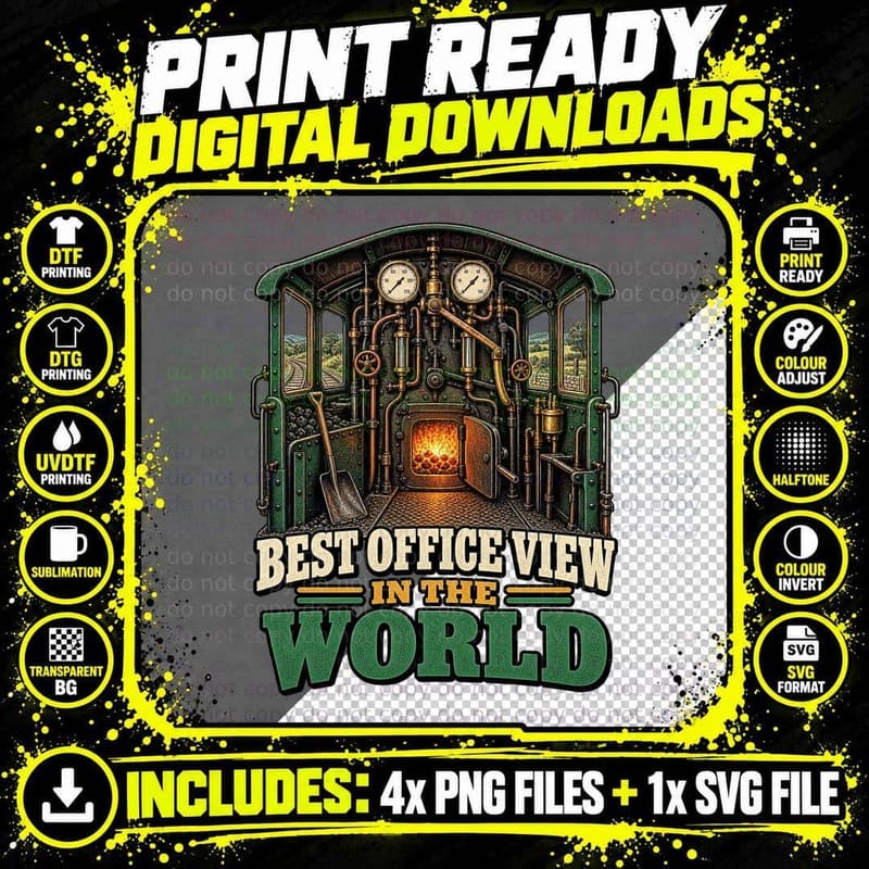 Steam Train Footplate Vintage Railway Driver Heritage Png SVG Digital Bundle