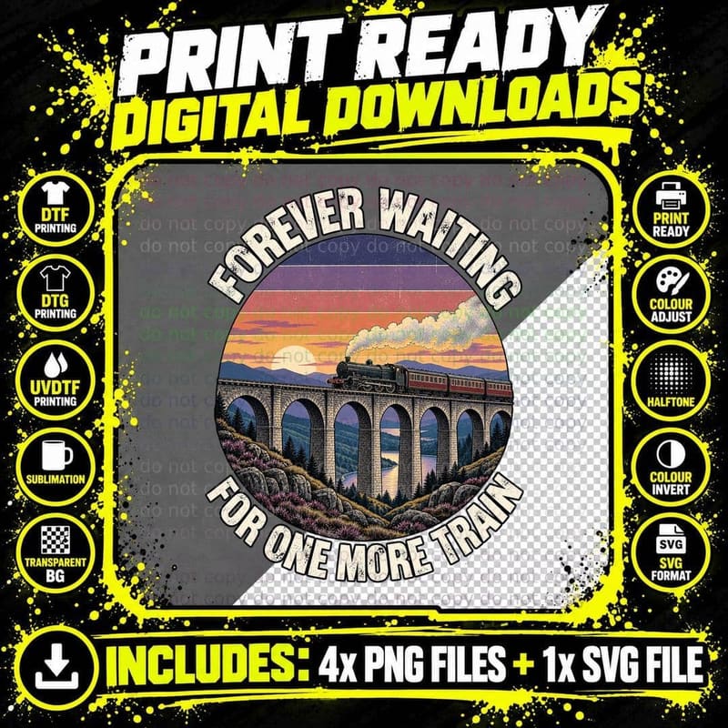 Forever Waiting For One More Train Steam Viaduct Retro Railway Vintage T-Shirt Png SVG Digital Bundle