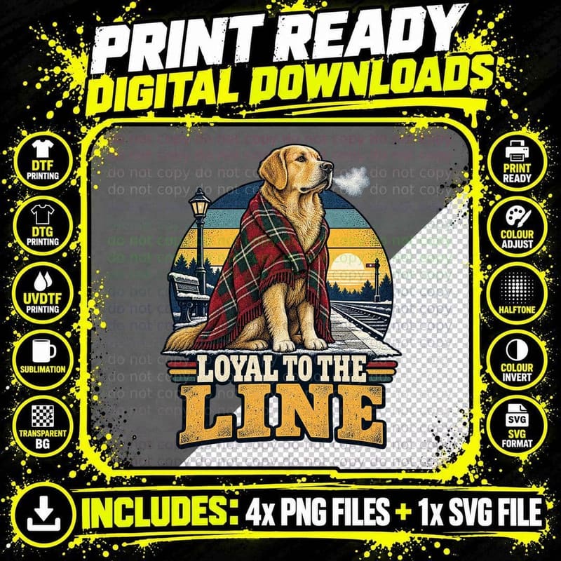 Vintage Labrador Railway Dog Retro Train Spotter Lover Png SVG Digital Bundle