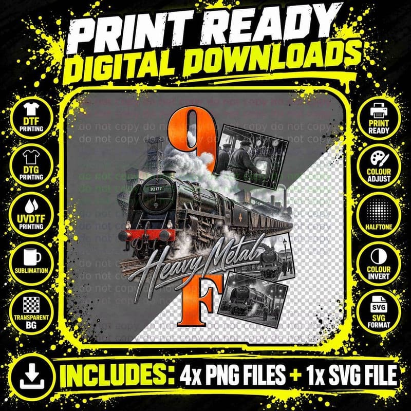 BR Standard 9F Heavy Metal Vintage Rock Album Coal Png SVG Digital Bundle