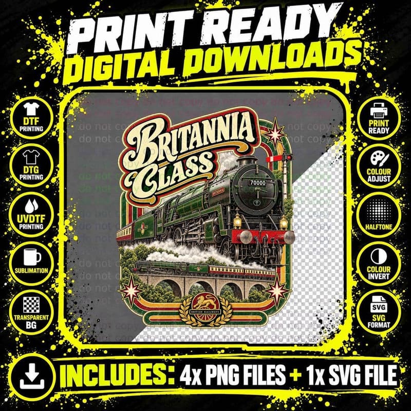 Britannia Class Steam Locomotive Vintage British Rail Png SVG Digital Bundle