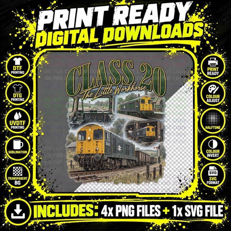 British Rail Class 20 Diesel Shunter Vintage Railway Png SVG Digital Bundle