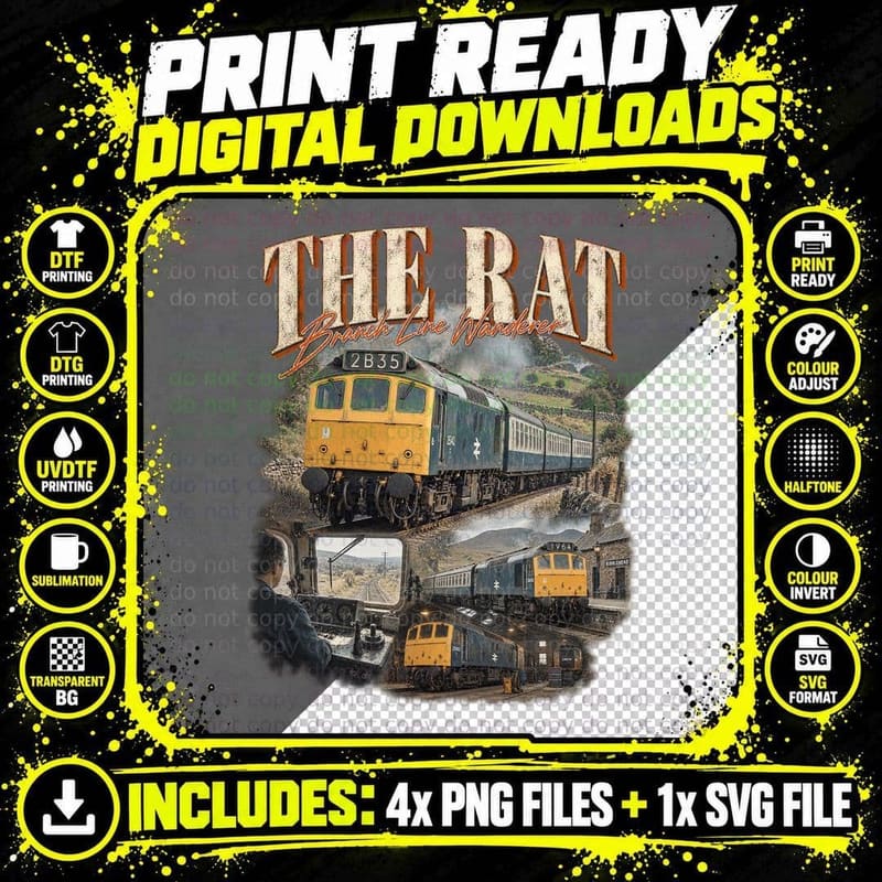 The Rat British Rail Class 25 Diesel Branch Line Retro Trainspotter T-Shirt Png SVG Digital Bundle
