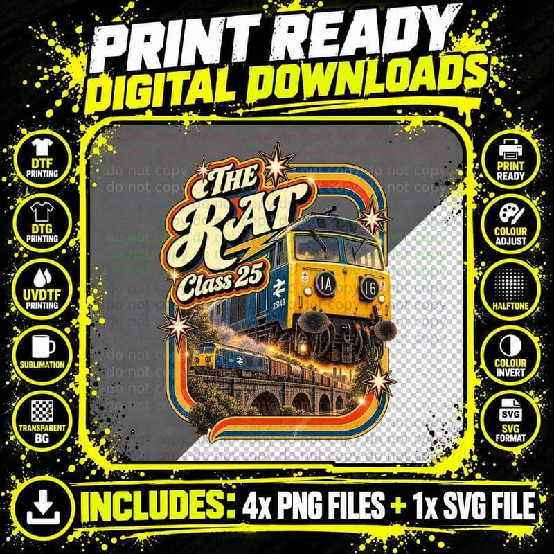 British Rail Class 25 The Rat Vintage Retro Diesel Png SVG Digital Bundle