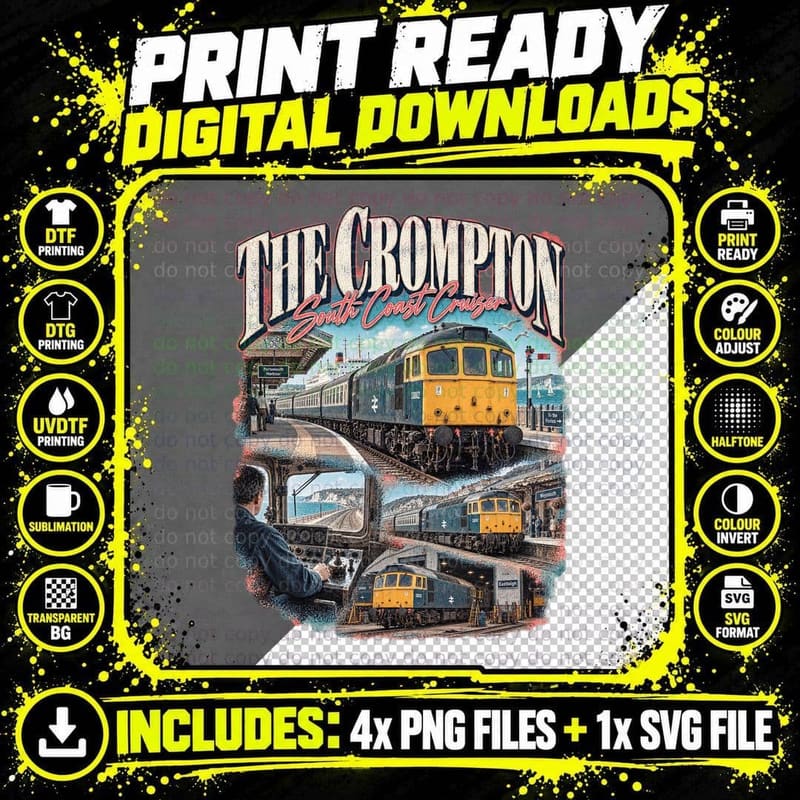 The Crompton South Coast Cruiser Class 33 Diesel British Rail Vintage T-Shirt Png SVG Digital Bundle