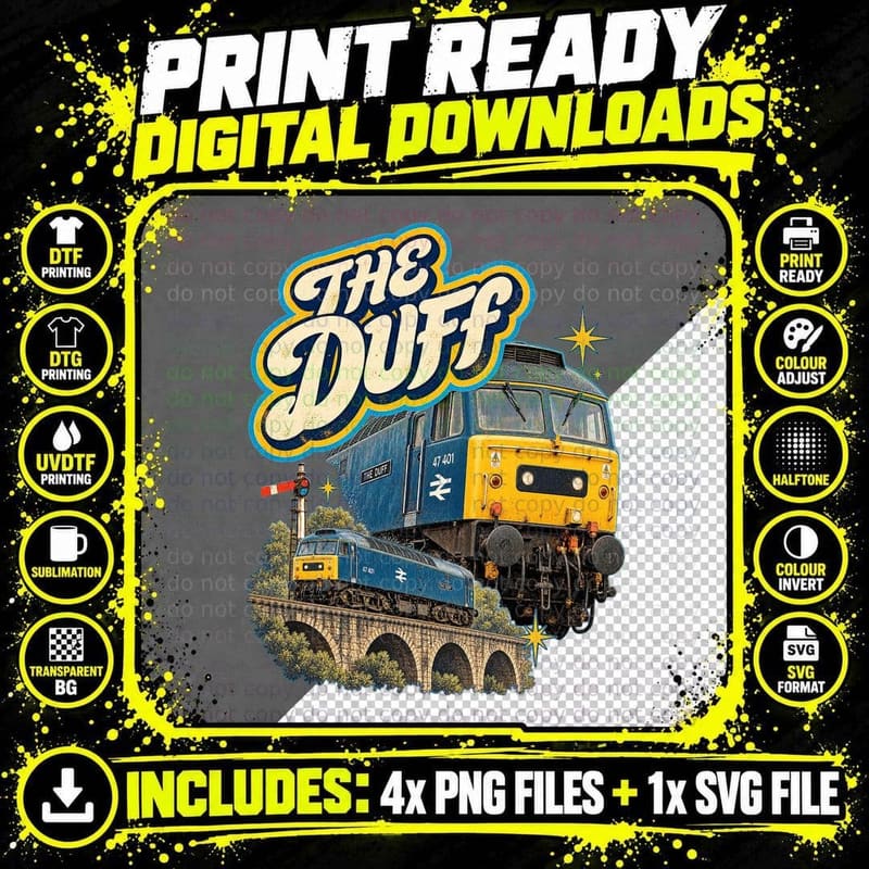 British Rail Class 47 The Duff Retro Railway Vintage Png SVG Digital Bundle