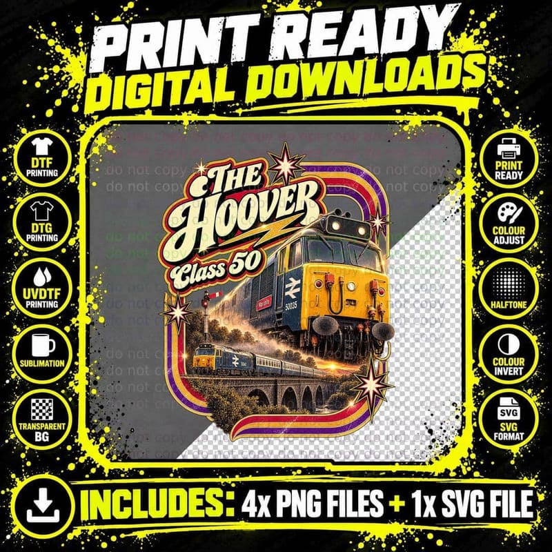 British Rail Class 50 The Hoover Vintage Retro Railway Png SVG Digital Bundle