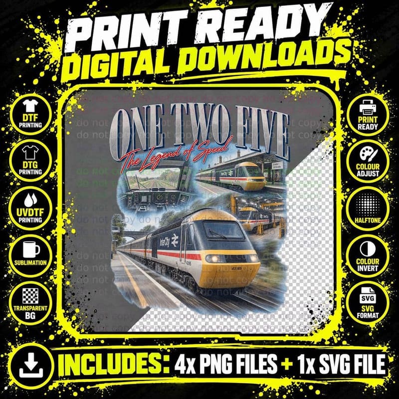 One Two Five Legend Of Speed InterCity HST Class 43 British Rail Retro T-Shirt Png SVG Digital Bundle