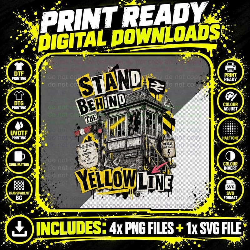 Stand Behind The Yellow Line Signal Box Punk Railway Trainspotter Funny T-Shirt Png SVG Digital Bundle