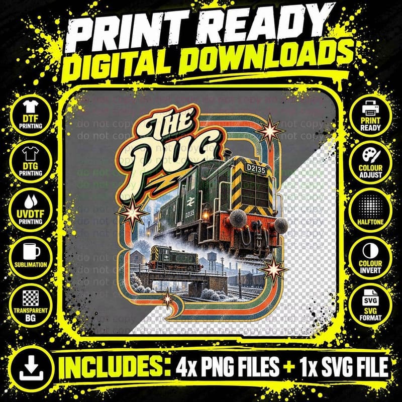 Class 03 The Pug Vintage British Rail Green Diesel Png SVG Digital Bundle
