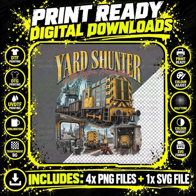 Yard Shunter Little Engine Heavy Work Class 08 Diesel Vintage Railway T-Shirt Png SVG Digital Bundle