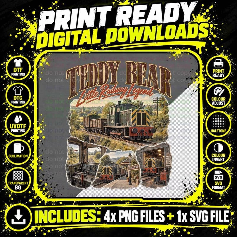 Class 14 Teddy Bear Vintage Retro Collage British Rail Png SVG Digital Bundle
