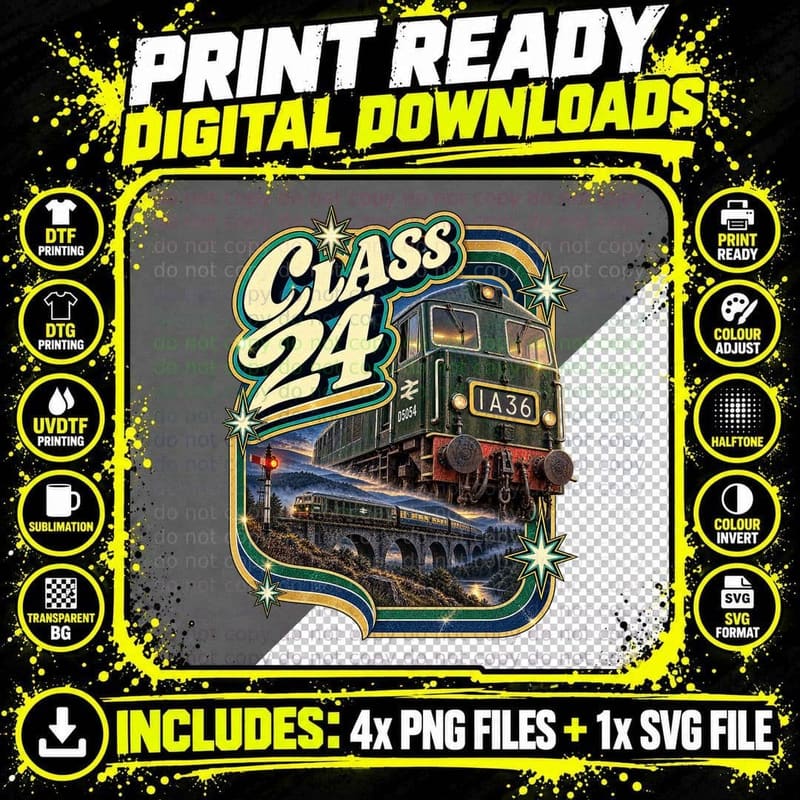 Class 24 Diesel Locomotive Vintage British Rail Png SVG Digital Bundle