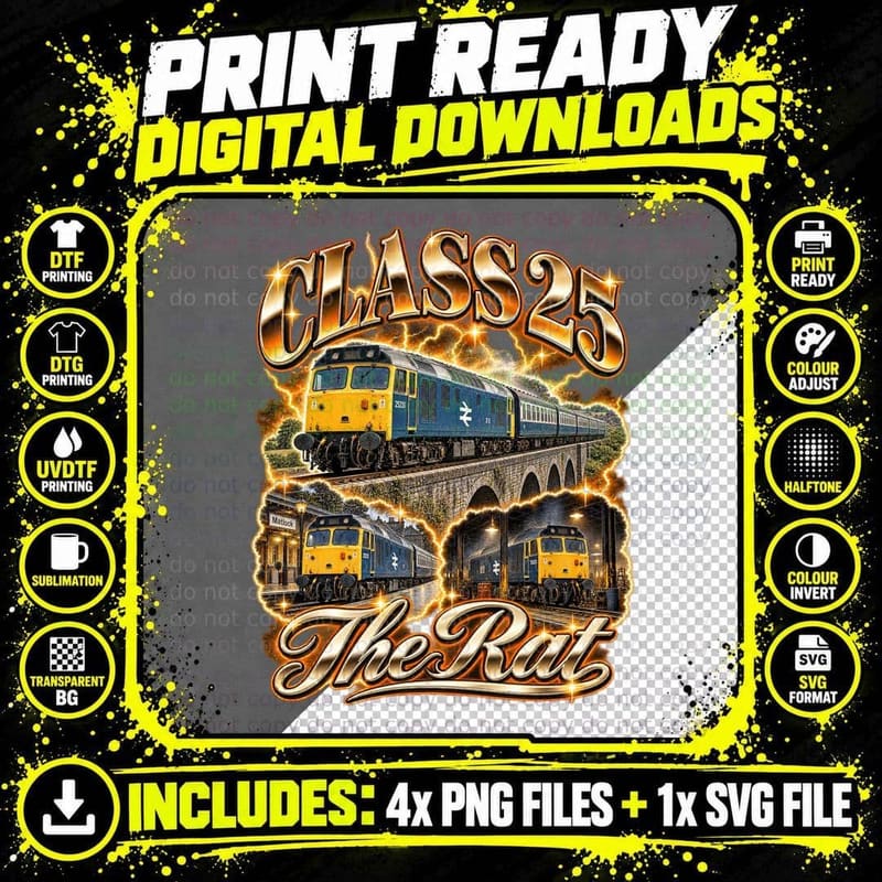 Class 25 The Rat British Rail Diesel Locomotive Vintage Png SVG Digital Bundle