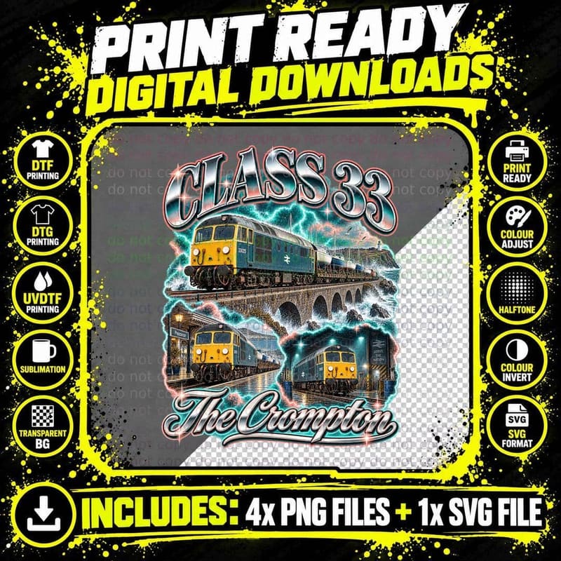 Class 33 The Crompton British Rail Diesel Retro Coastal Png SVG Digital Bundle