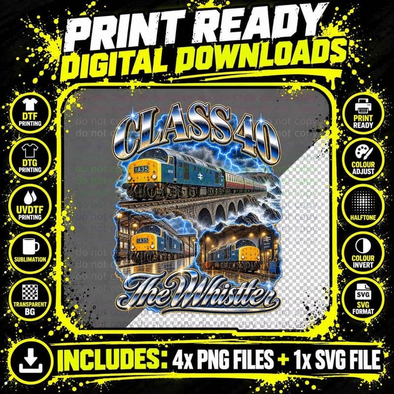 Class 40 The Whistler British Rail Express Diesel Retro Png SVG Digital Bundle