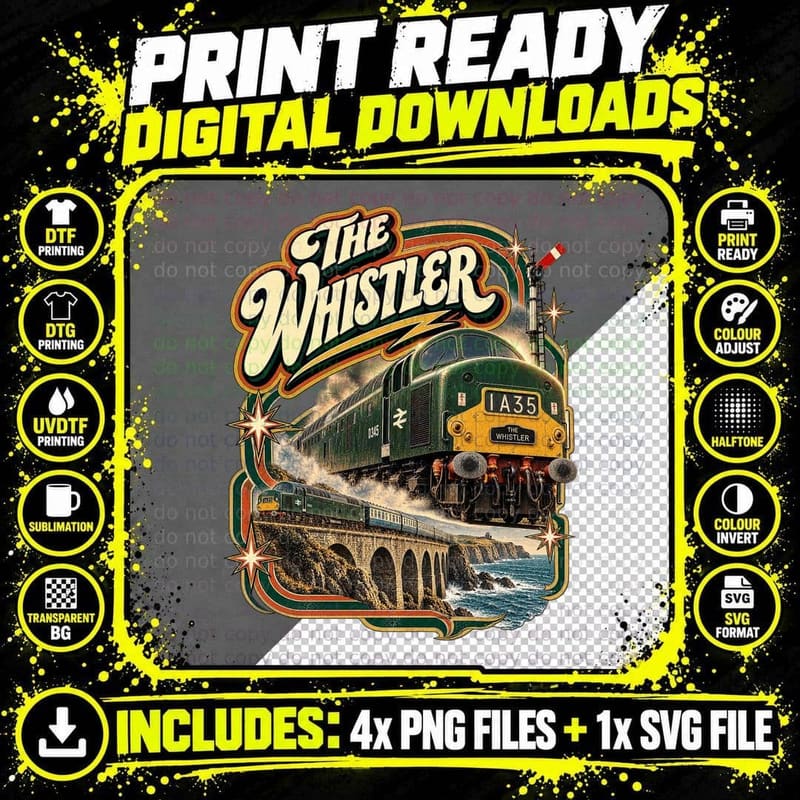 Class 40 The Whistler Vintage British Rail Green Diesel Png SVG Digital Bundle