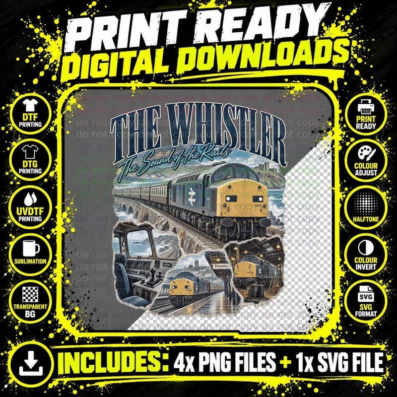 Class 40 Whistler Vintage Railway Retro Collage British Png SVG Digital Bundle