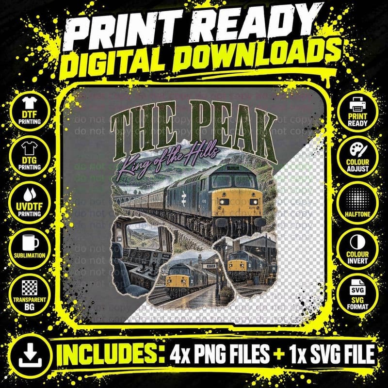 Class 45 Peak Vintage Railway Retro Collage British Rail Png SVG Digital Bundle
