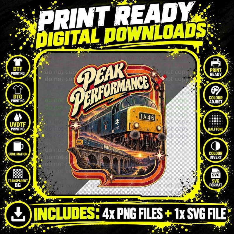 Class 46 Peak Performance Retro British Rail UK Diesel Png SVG Digital Bundle
