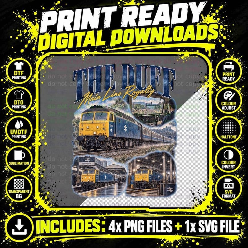 The Duff Main Line Royalty Class 47 Diesel Locomotive Express Retro T-Shirt Png SVG Digital Bundle