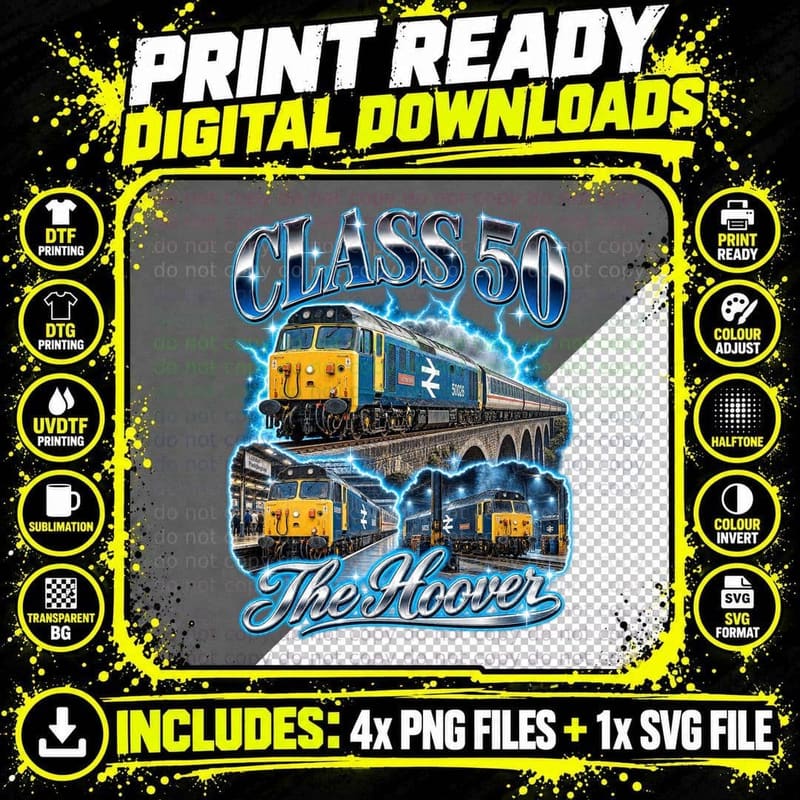 Class 50 The Hoover British Rail Diesel Locomotive Retro Png SVG Digital Bundle