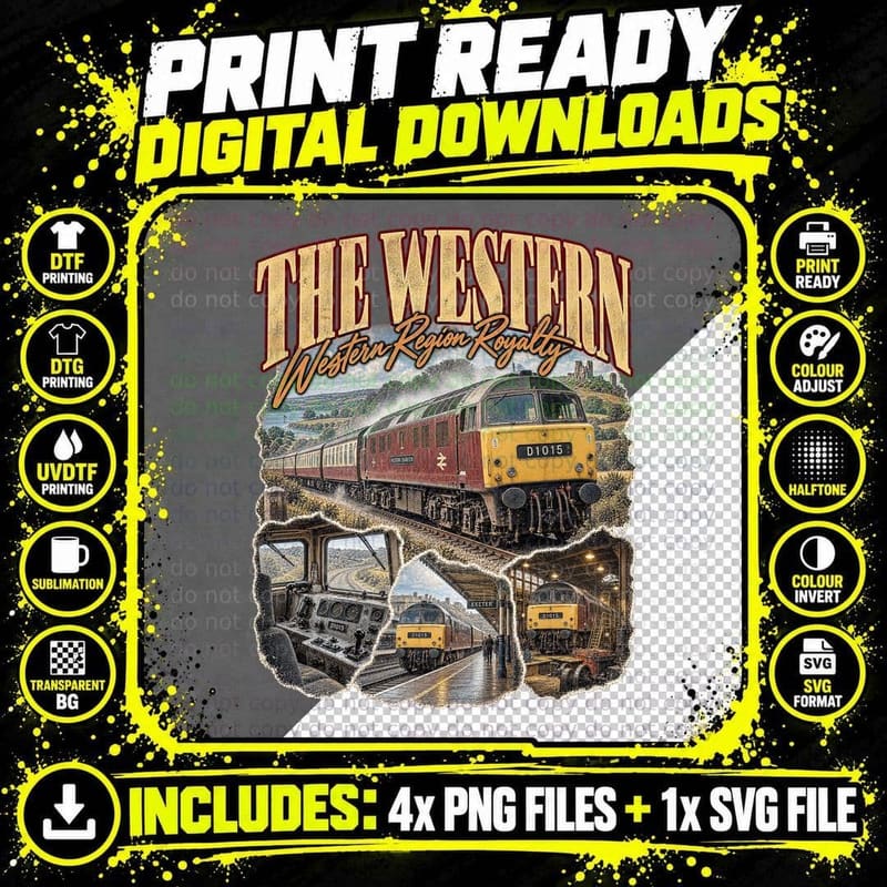 Class 52 Western Vintage Railway Retro Collage British Png SVG Digital Bundle