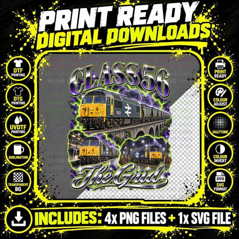 Class 56 The Grid British Rail Coal Freight Diesel Retro Png SVG Digital Bundle