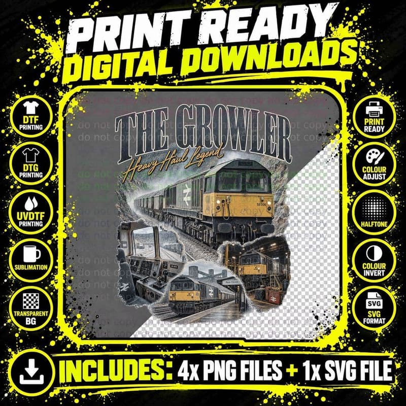 Class 58 Growler Vintage Railway Retro Collage British Png SVG Digital Bundle