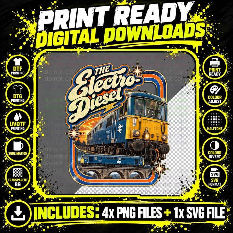 Class 73 Electro Diesel Locomotive Retro British Rail Png SVG Digital Bundle