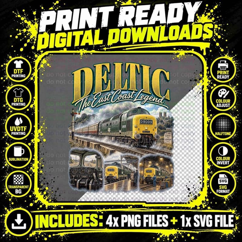 Deltic The East Coast Legend Class 55 Green Diesel Locomotive Retro T-Shirt Png SVG Digital Bundle