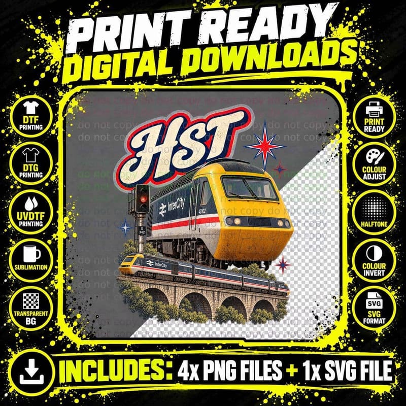 InterCity 125 HST High Speed Train Retro Vintage Railway Png SVG Digital Bundle