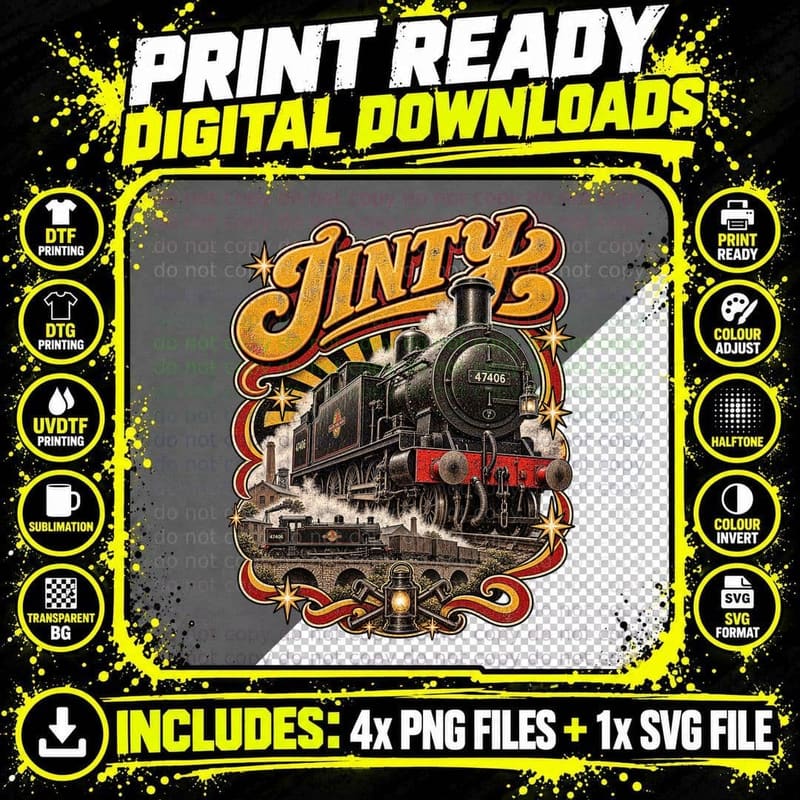 Jinty Steam Train LMS 0-6-0 Tank Engine Vintage Railway Png SVG Digital Bundle