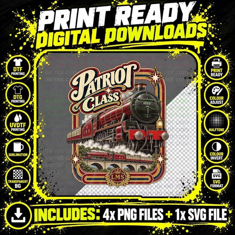 LMS Patriot Class Steam Locomotive Vintage British Png SVG Digital Bundle