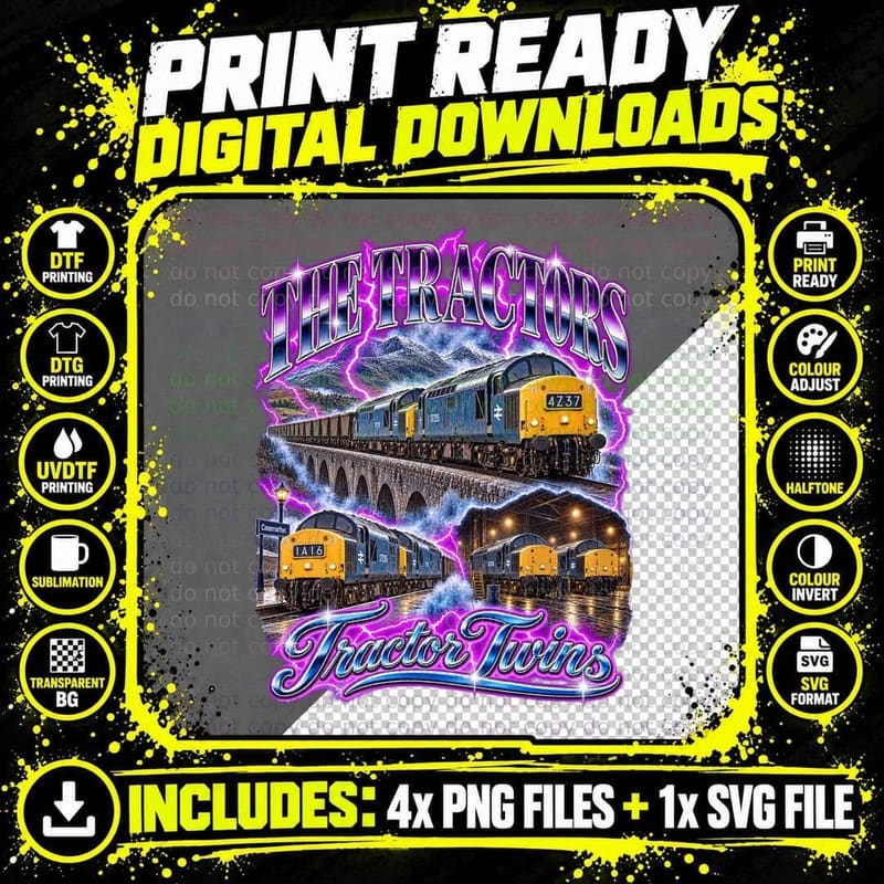 The Tractors Class 37 Tractor Twins Double Header Highland Railway Retro T-Shirt Png SVG Digital Bundle