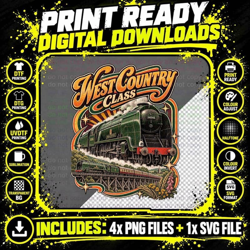 West Country Class Steam Train Vintage Southern Railway Png SVG Digital Bundle