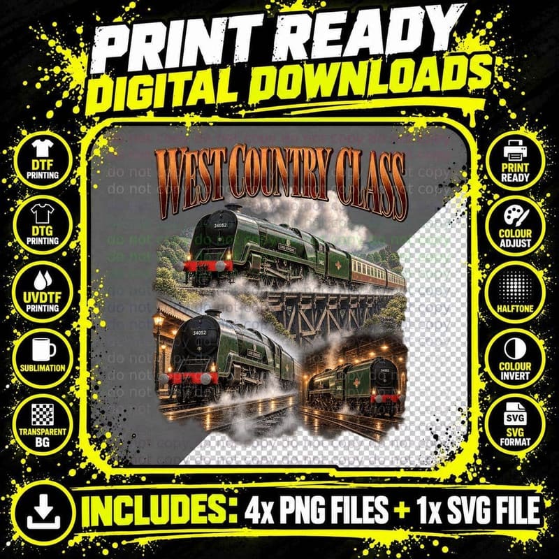 West Country Class Vintage Southern Railway Steam Png SVG Digital Bundle