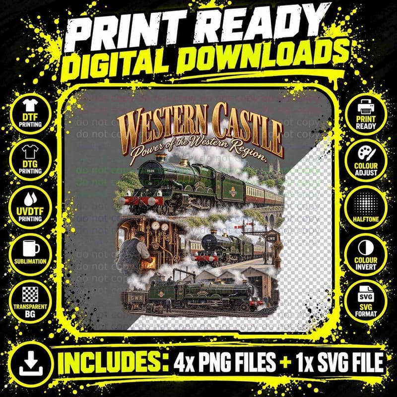 Western Castle GWR Steam Locomotive Vintage Railway Png SVG Digital Bundle