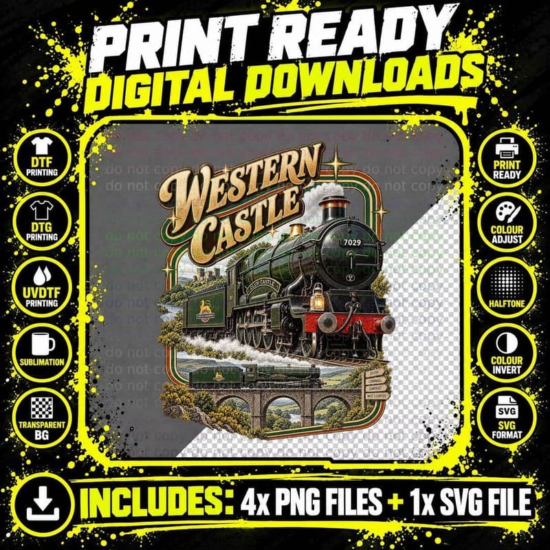 Western Castle Steam Train Vintage GWR Railway Png SVG Digital Bundle