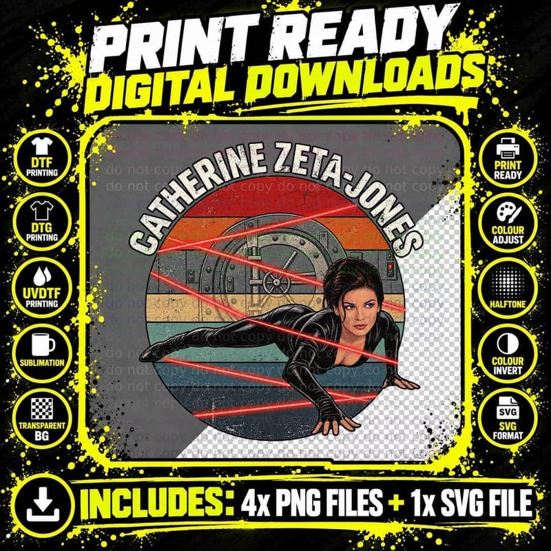 Catherine Laser Beam Vault Heist Black Catsuit 1999 Thriller Movie Retro T-Shirt Png SVG Digital Bundle