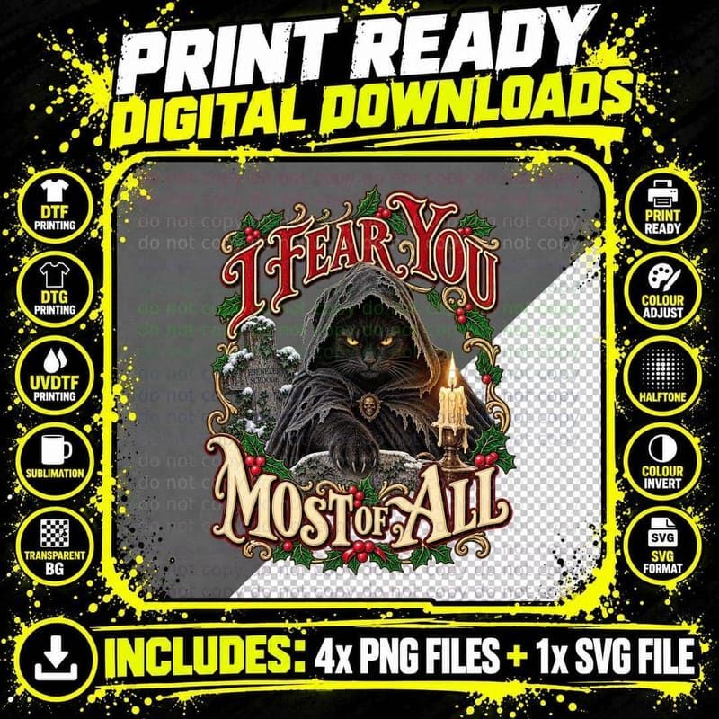 A Christmas Carol 1984 Gothic Vintage Black Cat Ghostly Png SVG Digital Bundle