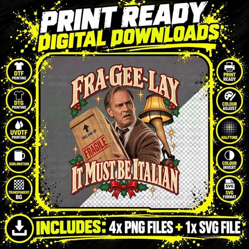 Old Man Fra-Gee-Lay It Must Be Italian Leg Lamp 80s Christmas Movie T-Shirt Png SVG Digital Bundle