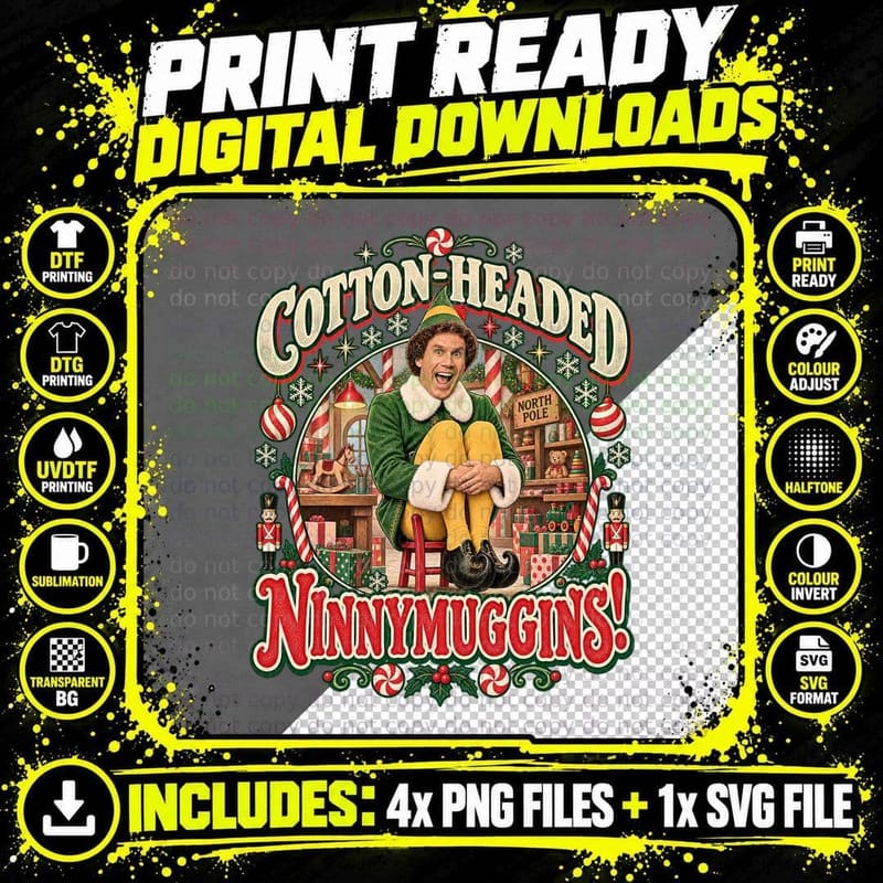 Buddy Cotton-Headed Ninnymuggins Christmas Comedy Movie North Pole T-Shirt Png SVG Digital Bundle