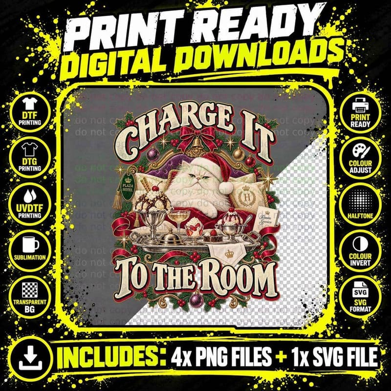 Home Alone 2 Persian Cat Retro Christmas Hotel Room Png SVG Digital Bundle