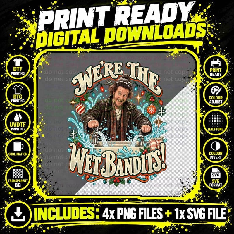 Marv We're The Wet Bandits Christmas 90s Comedy Movie Burglar Retro T-Shirt Png SVG Digital Bundle