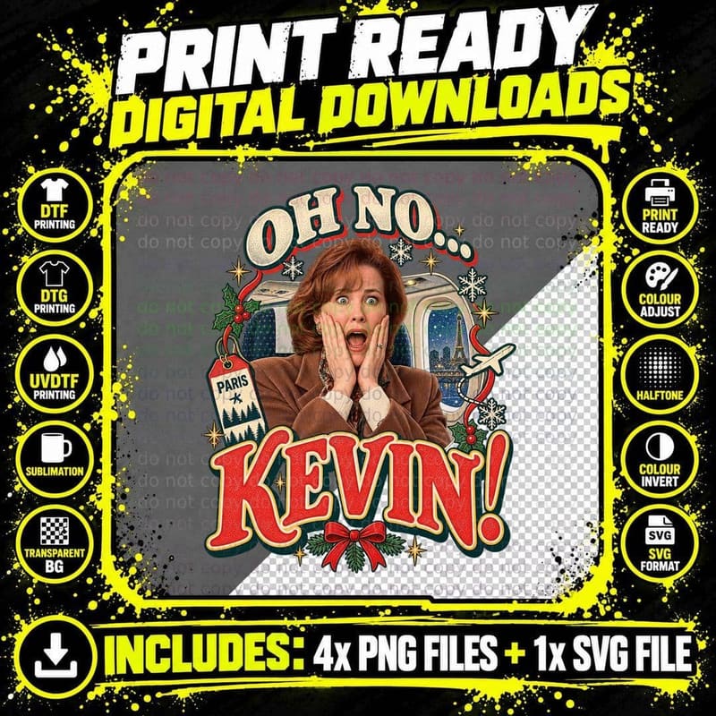 Kate Oh No Kevin Christmas 90s Comedy Movie Mum Quote Paris Retro T-Shirt Png SVG Digital Bundle