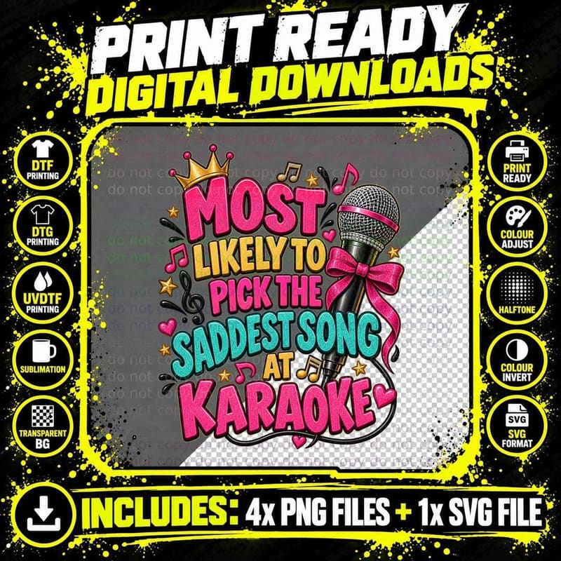 Most Likely To Pick The Saddest Song At Karaoke Office Christmas Party T-Shirt Png SVG Digital Bundle