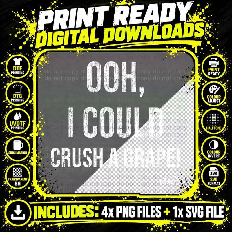 Ooh I Could Crush A Grape Stu Francis Crackerjack Quote Png SVG Digital Bundle