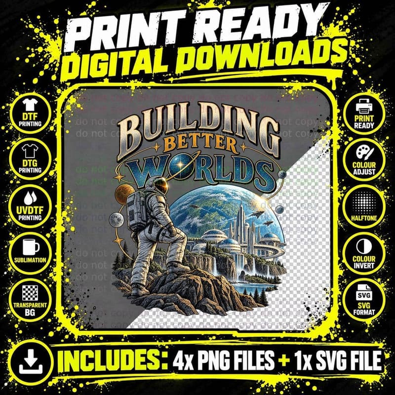 Building Better Worlds Colony Astronaut 80s Sci Fi Movie Vintage Space T-Shirt Png SVG Digital Bundle