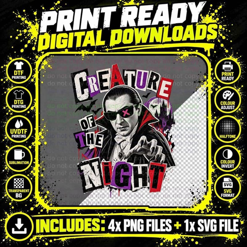 Creature of the Night Bela Count Dracula Punk Sunglasses 30s Horror T-Shirt Png SVG Digital Bundle